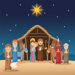 Nativity Scene: Mary, Joseph, Jesus & Wise Men Vector Image
