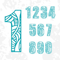 set of doodle numbers with abstract pattern vector image