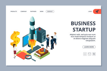 Business startup landing page isometric young vector