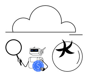 robot analyzing data with magnifying glass under vector image