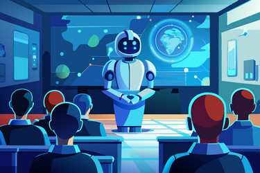 ai powered robot presenting futuristic data vector image