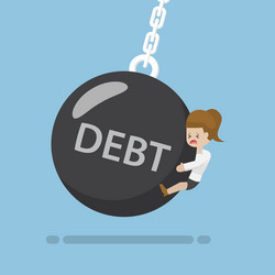 businesswoman is hit by debt wrecking ball vector