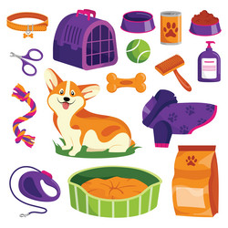 pet shop icons set dog goods cartoon Vector Image