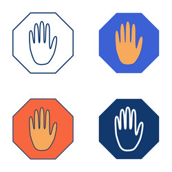 stop sign with hand icon set in flat and line vector image