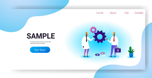 Two robots holding cog wheel brainstorming process vector