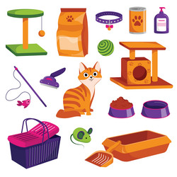 pet shop icons set cat goods cartoon Vector Image