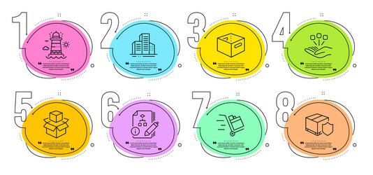 office box algorithm and lighthouse icons set vector