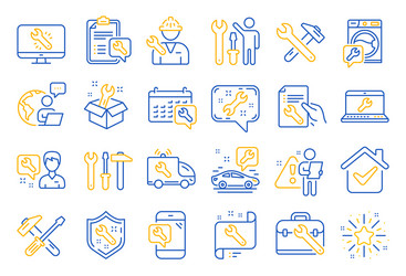 Repair line icons set hammer screwdriver vector