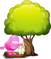 a monster and cat under the tree vector image
