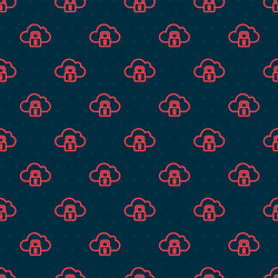 Red line cloud computing lock icon isolated vector