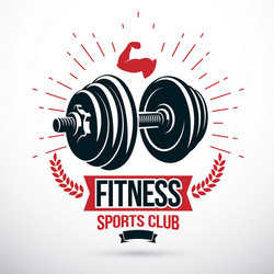 graphic sign composed using weight disc dumbbell vector