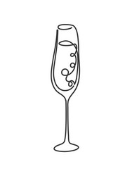 one line drawing champagne glass on white