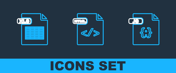 Set line js file document xls and html icon vector