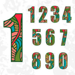 set of doodle numbers with abstract pattern vector image
