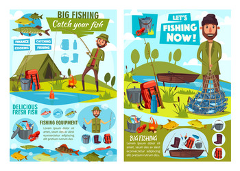 fisherman fishing rod and fish boat tackle Vector Image