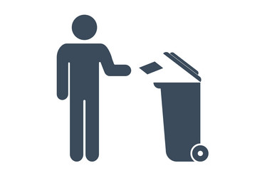 man puts garbage in a trash can do not litter vector image