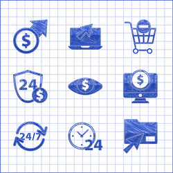 set eye with dollar clock 24 hours cursor click vector image