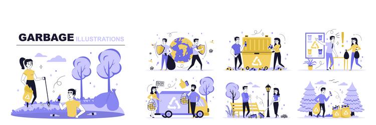 garbage concept set in flat web design collection vector image
