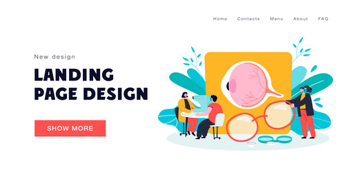 Tiny Ophthalmologists Checking Patient Vision Vector Image