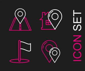 set line map pin flag pointer with house vector image