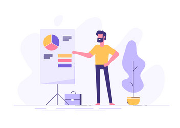 Man Pointing at Graph on Flip Chart vector image
