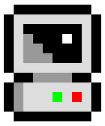 a pixelated computer monitor with green button vector image
