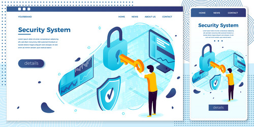 Man with key and lock data protection vector