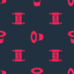 set magic scroll and hat on seamless pattern vector image