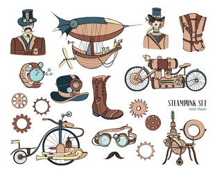 steampunk objects and mechanism collection machine vector