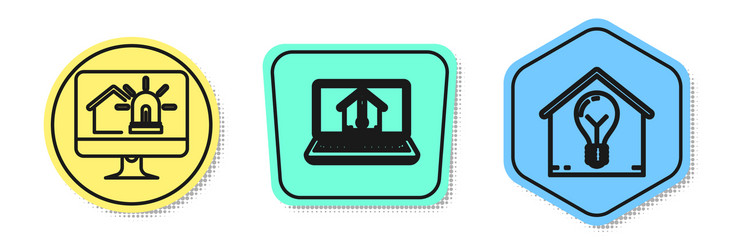 set line computer monitor with smart house vector image