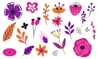 Abstract shapes and flowers in doodle style vector