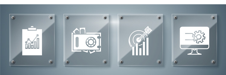 set computer monitor with graph chart target vector image