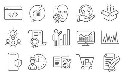 Set business icons such as seo script graph vector