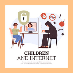 squared banner about children internet safety flat vector