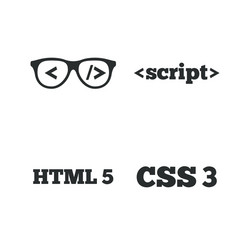 Programmer coder glasses html markup language vector