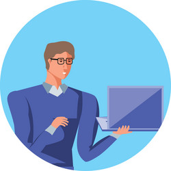 Business man with laptop computer in frame vector