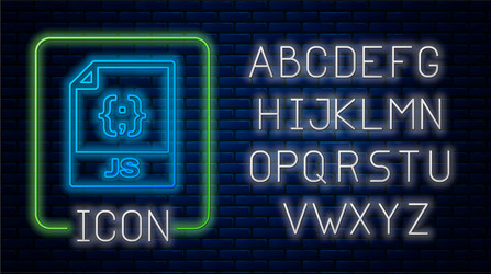glowing neon js file document download button vector image
