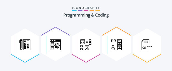 programming and coding 25 line icon pack vector image