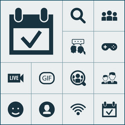 Social icons set with wi-fi dialog live video vector