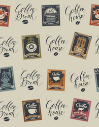 seamless pattern on coffee theme with postmarks vector