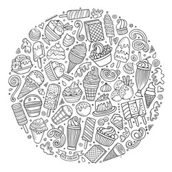 Set of ice cream cartoon doodles objects vector