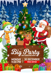 Christmas Party Invitation - Santa, Snowman & Deer Vector Image