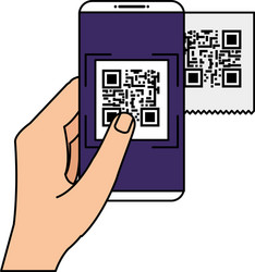 Hand using smartphone with scan code qr vector