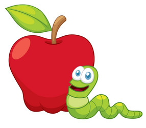 Cartoon Worm Graduate in Apple Royalty Free Vector Image