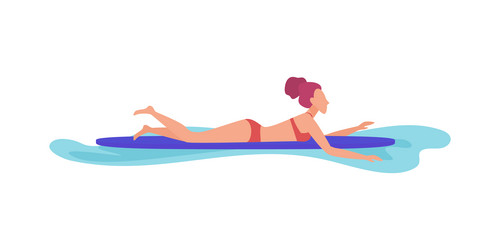 sup surfer lying on board sea waves woman vector