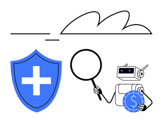 robot analyzing financial security with shield vector image