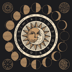 Zodiac Circle with Celestial Elements Vector Image