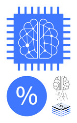 artificial intelligence chip with brain network vector image