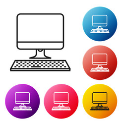 black line computer monitor with keyboard icon vector image