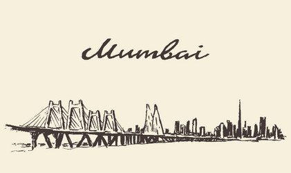 mumbai skyline drawn sketch vector